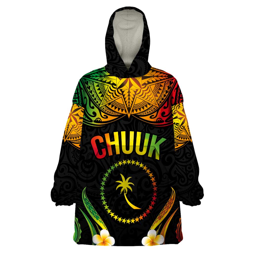 Personalised Chuuk Independence Day Wearable Blanket Hoodie Polynesian Tattoo and Plumeria Reggae Color LT03 One Size Reggae - Polynesian Pride
