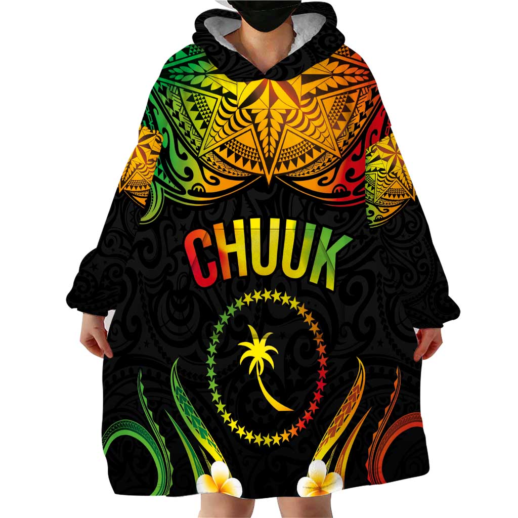 Personalised Chuuk Independence Day Wearable Blanket Hoodie Polynesian Tattoo and Plumeria Reggae Color LT03 - Polynesian Pride