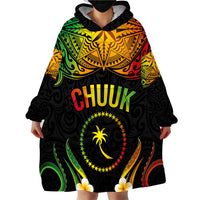 Personalised Chuuk Independence Day Wearable Blanket Hoodie Polynesian Tattoo and Plumeria Reggae Color LT03 - Polynesian Pride