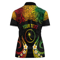 Personalised Chuuk Independence Day Women Polo Shirt Polynesian Tattoo and Plumeria Reggae Color