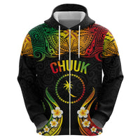 Personalised Chuuk Independence Day Zip Hoodie Polynesian Tattoo and Plumeria Reggae Color LT03 - Polynesian Pride