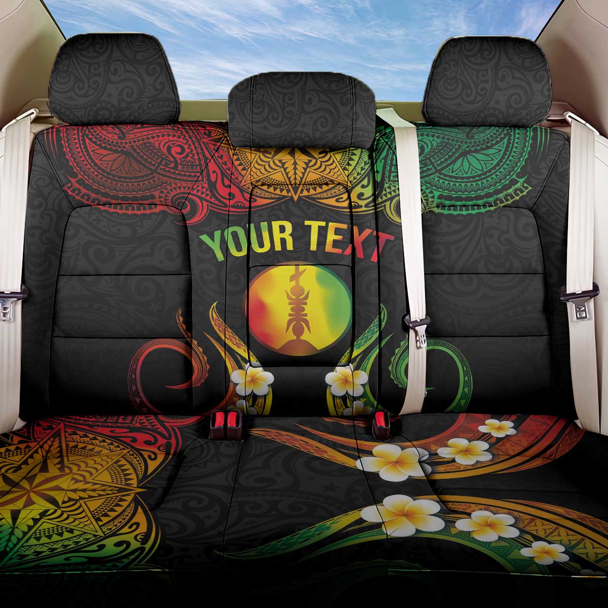 Personalised New Caledonia Independence Day Back Car Seat Cover Polynesian Tattoo and Plumeria Reggae Color LT03 One Size Reggae - Polynesian Pride