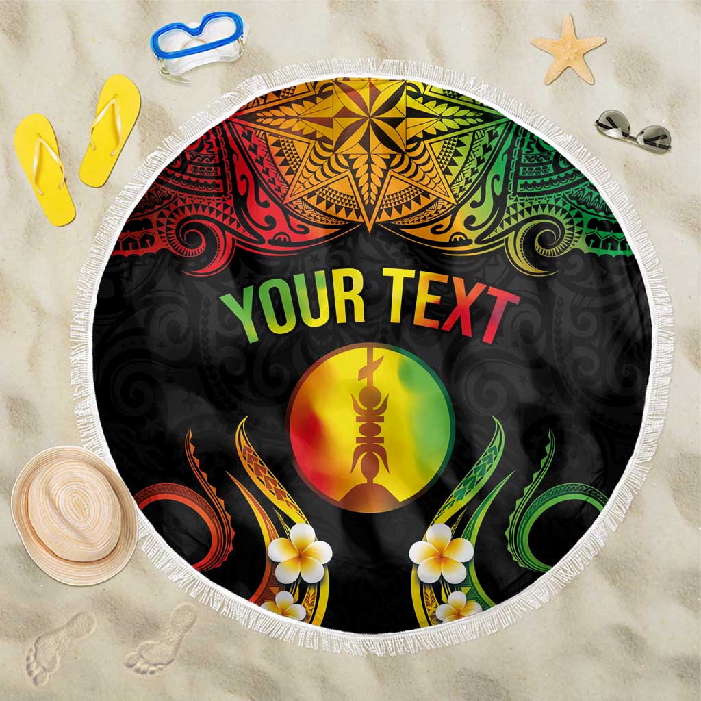 Personalised New Caledonia Independence Day Beach Blanket Polynesian Tattoo and Plumeria Reggae Color LT03 One Size 150cm Reggae - Polynesian Pride