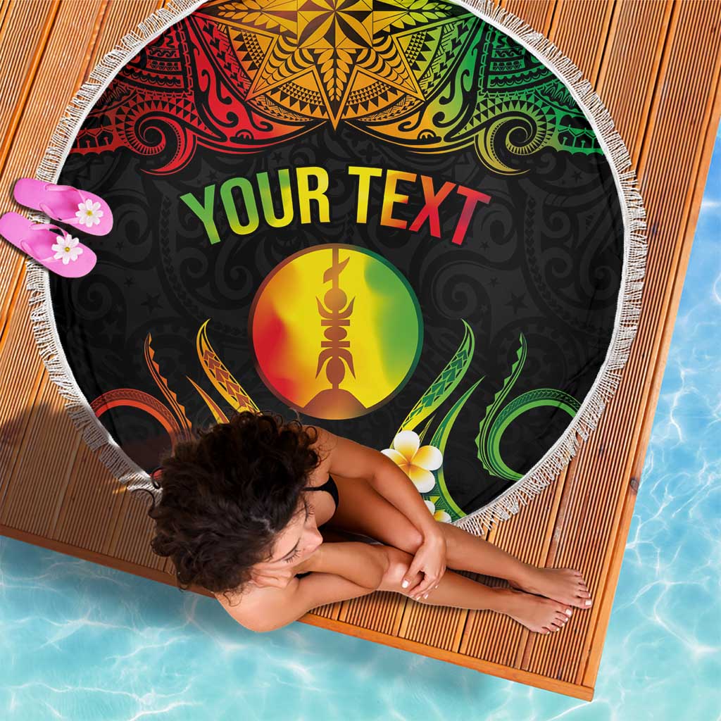 Personalised New Caledonia Independence Day Beach Blanket Polynesian Tattoo and Plumeria Reggae Color LT03 - Polynesian Pride