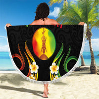 Personalised New Caledonia Independence Day Beach Blanket Polynesian Tattoo and Plumeria Reggae Color LT03 - Polynesian Pride
