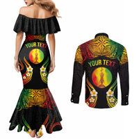 Personalised New Caledonia Independence Day Couples Matching Mermaid Dress and Long Sleeve Button Shirt Polynesian Tattoo and Plumeria Reggae Color LT03 - Polynesian Pride
