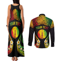Personalised New Caledonia Independence Day Couples Matching Tank Maxi Dress and Long Sleeve Button Shirt Polynesian Tattoo and Plumeria Reggae Color LT03 - Polynesian Pride
