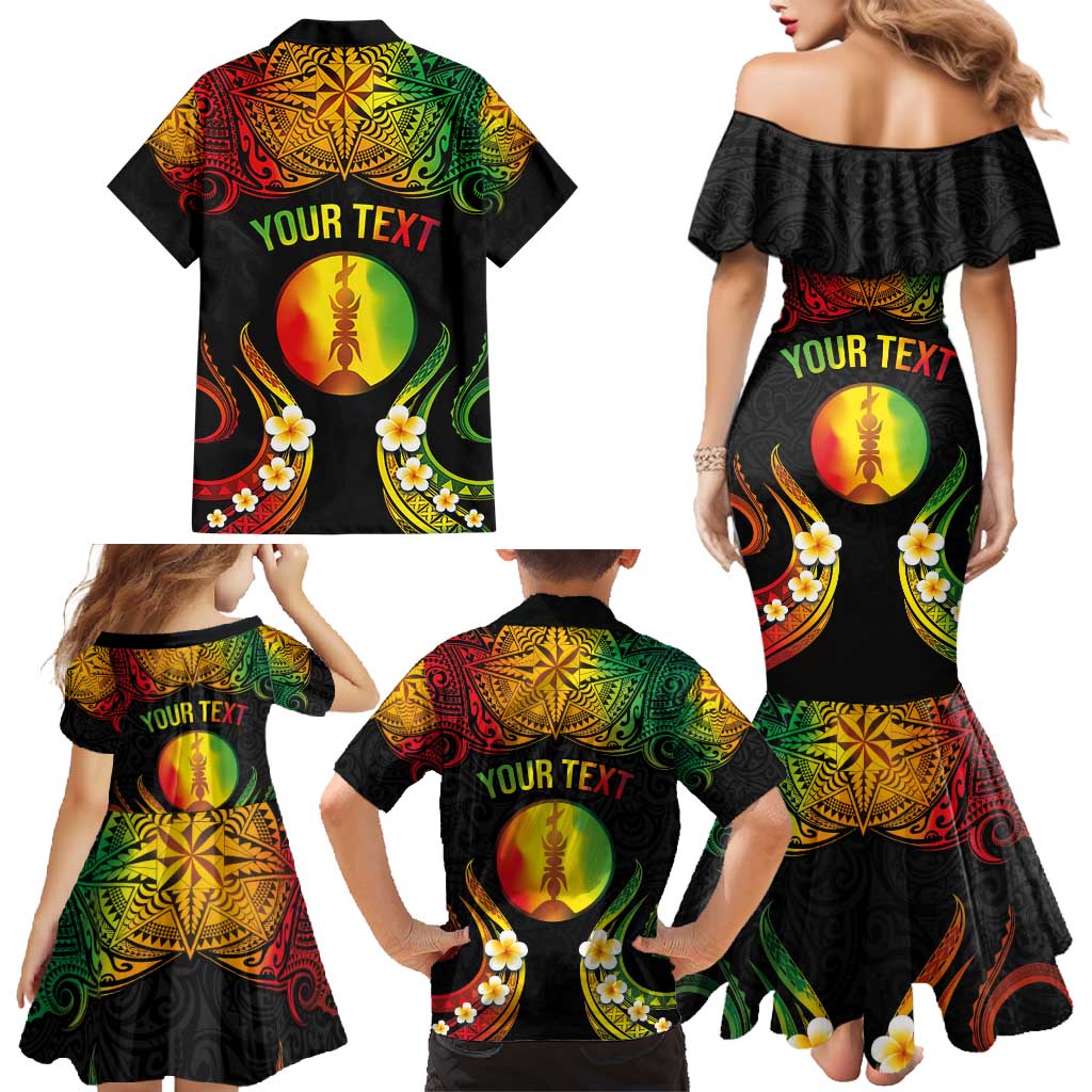 Personalised New Caledonia Independence Day Family Matching Mermaid Dress and Hawaiian Shirt Polynesian Tattoo and Plumeria Reggae Color LT03 - Polynesian Pride