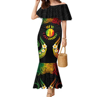 Personalised New Caledonia Independence Day Family Matching Mermaid Dress and Hawaiian Shirt Polynesian Tattoo and Plumeria Reggae Color LT03 Mom's Dress Reggae - Polynesian Pride