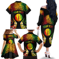 Personalised New Caledonia Independence Day Family Matching Off The Shoulder Long Sleeve Dress and Hawaiian Shirt Polynesian Tattoo and Plumeria Reggae Color LT03 - Polynesian Pride