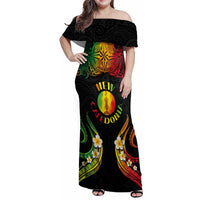 Personalised New Caledonia Independence Day Family Matching Off Shoulder Maxi Dress and Hawaiian Shirt Polynesian Tattoo and Plumeria Reggae Color LT03 Mom's Dress Reggae - Polynesian Pride