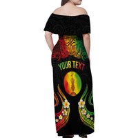 Personalised New Caledonia Independence Day Family Matching Off Shoulder Maxi Dress and Hawaiian Shirt Polynesian Tattoo and Plumeria Reggae Color LT03 - Polynesian Pride