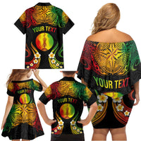 Personalised New Caledonia Independence Day Family Matching Off Shoulder Short Dress and Hawaiian Shirt Polynesian Tattoo and Plumeria Reggae Color LT03 - Polynesian Pride