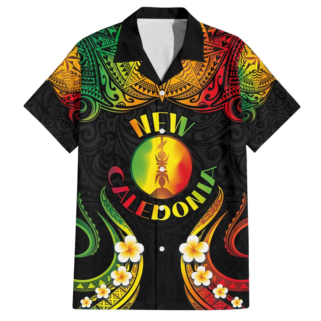 Personalised New Caledonia Independence Day Family Matching Summer Maxi Dress and Hawaiian Shirt Polynesian Tattoo and Plumeria Reggae Color LT03 Dad's Shirt - Short Sleeve Reggae - Polynesian Pride