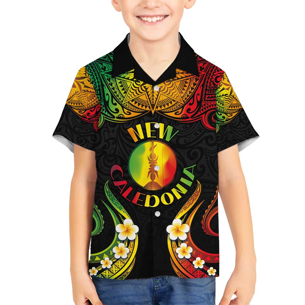 Personalised New Caledonia Independence Day Family Matching Summer Maxi Dress and Hawaiian Shirt Polynesian Tattoo and Plumeria Reggae Color LT03 Son's Shirt Reggae - Polynesian Pride