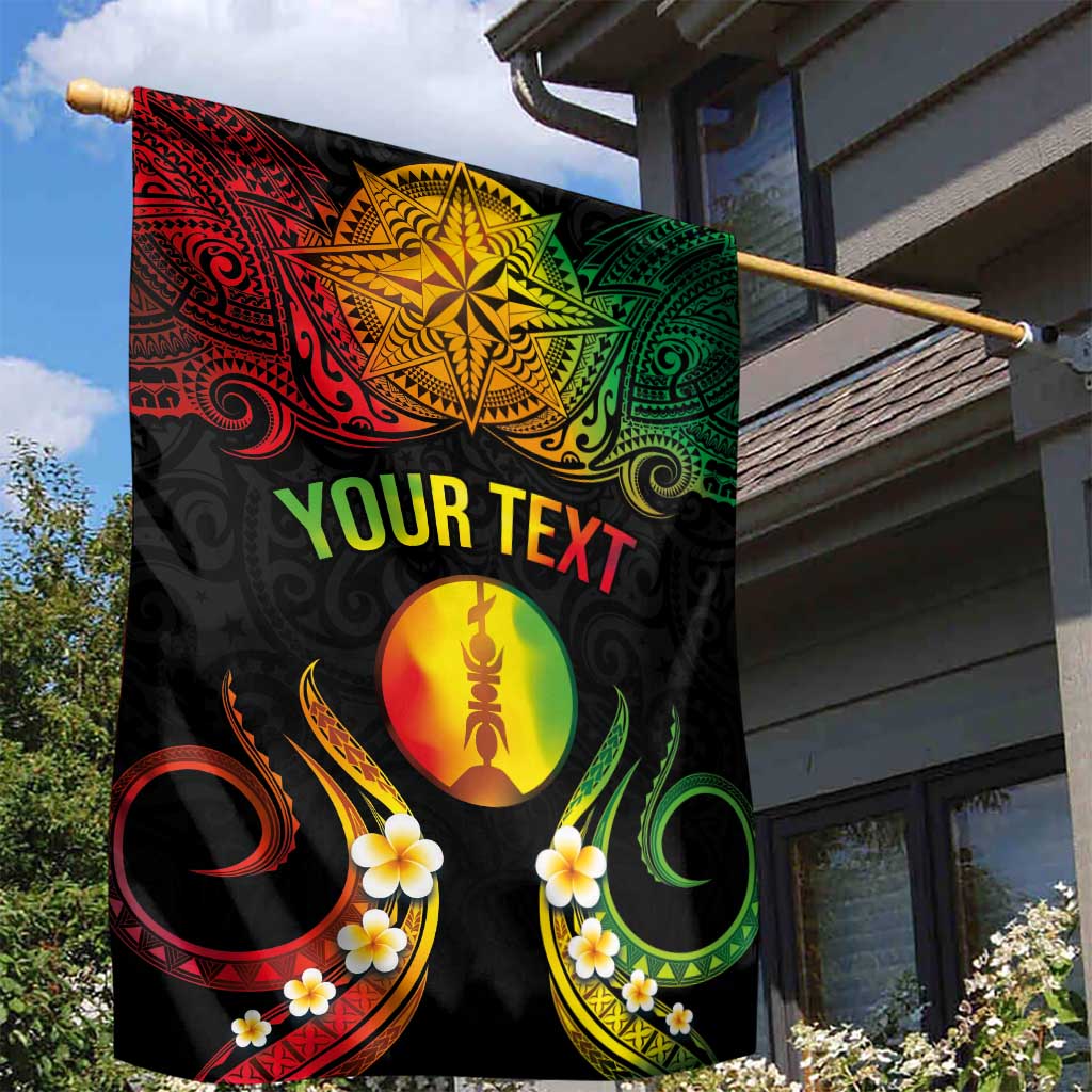 Personalised New Caledonia Independence Day Garden Flag Polynesian Tattoo and Plumeria Reggae Color LT03 - Polynesian Pride