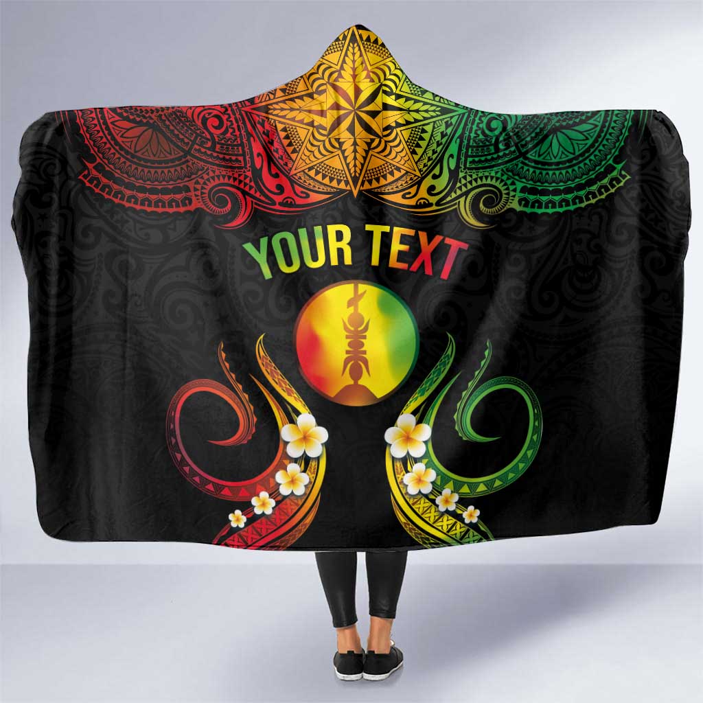 Personalised New Caledonia Independence Day Hooded Blanket Polynesian Tattoo and Plumeria Reggae Color LT03 One Size Reggae - Polynesian Pride