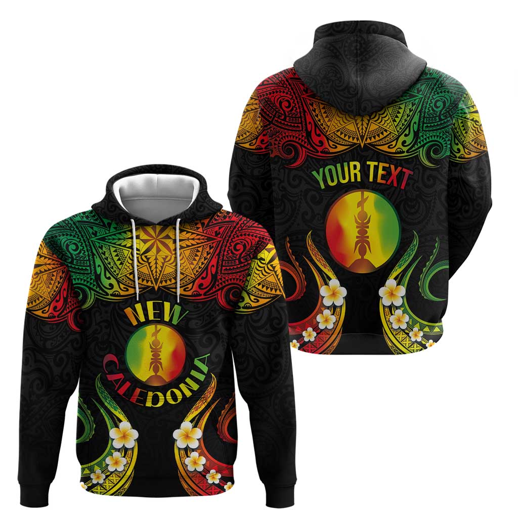 Personalised New Caledonia Independence Day Hoodie Polynesian Tattoo and Plumeria Reggae Color LT03 - Polynesian Pride