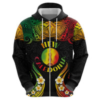 Personalised New Caledonia Independence Day Hoodie Polynesian Tattoo and Plumeria Reggae Color LT03 - Polynesian Pride