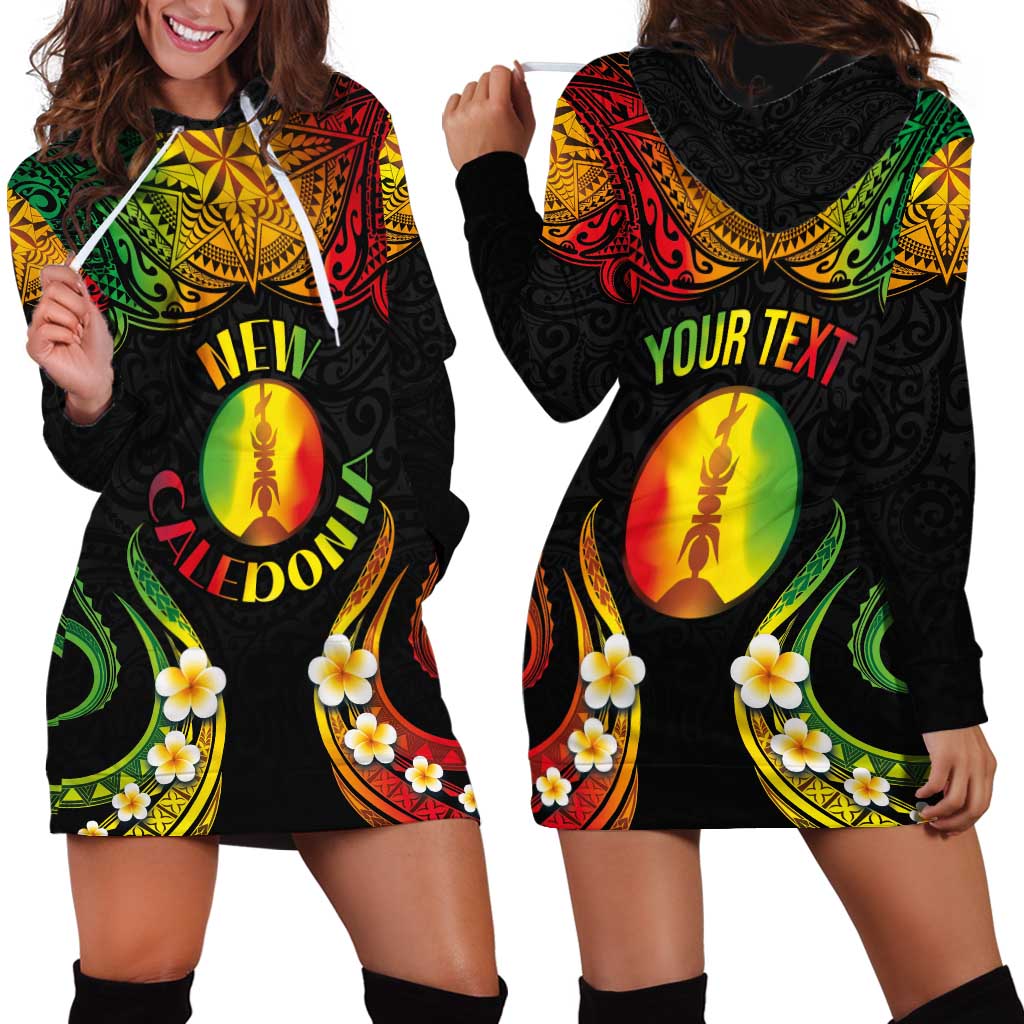 Personalised New Caledonia Independence Day Hoodie Dress Polynesian Tattoo and Plumeria Reggae Color LT03 - Polynesian Pride