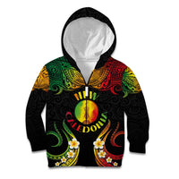 Personalised New Caledonia Independence Day Kid Hoodie Polynesian Tattoo and Plumeria Reggae Color LT03 Zip Hoodie Reggae - Polynesian Pride