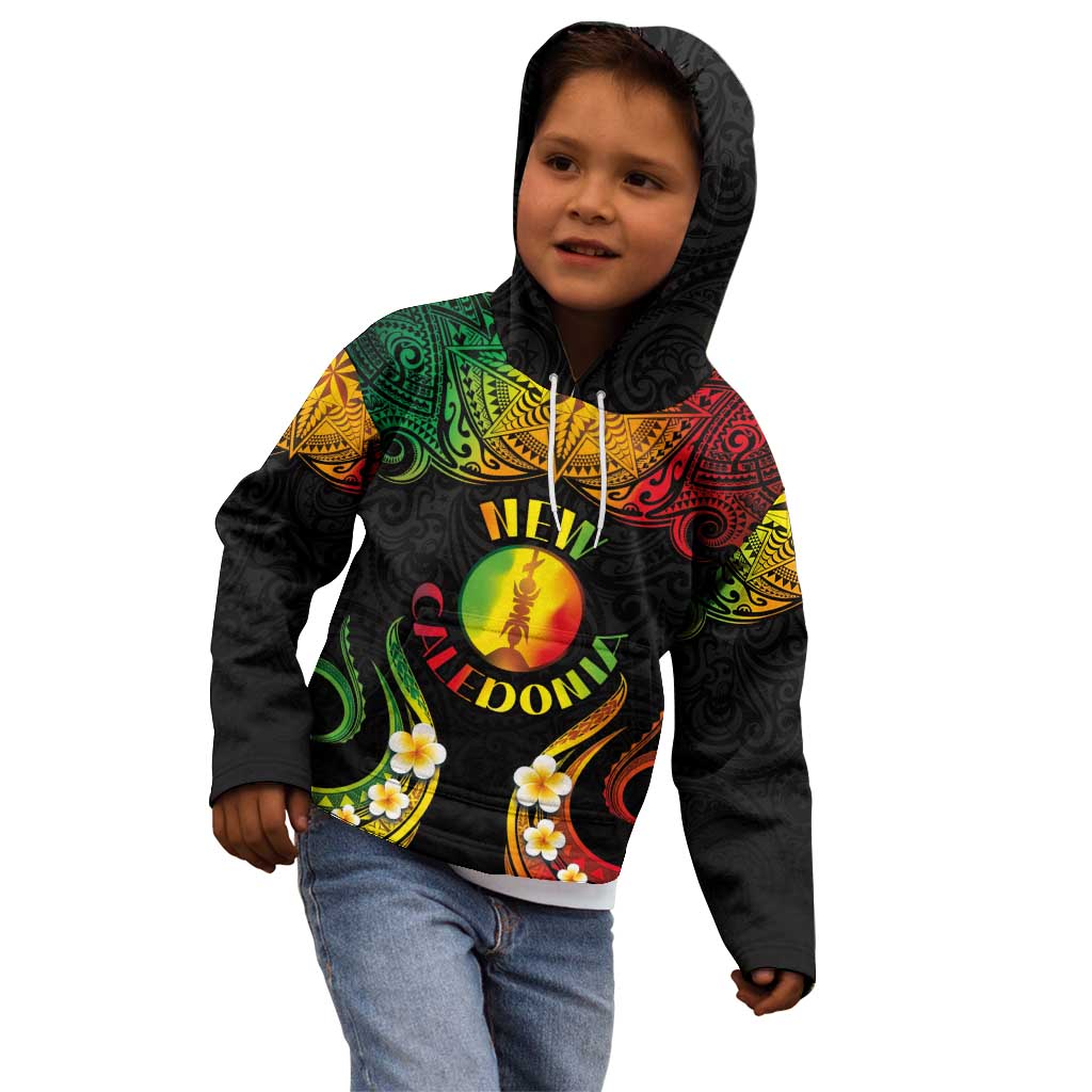 Personalised New Caledonia Independence Day Kid Hoodie Polynesian Tattoo and Plumeria Reggae Color LT03 - Polynesian Pride