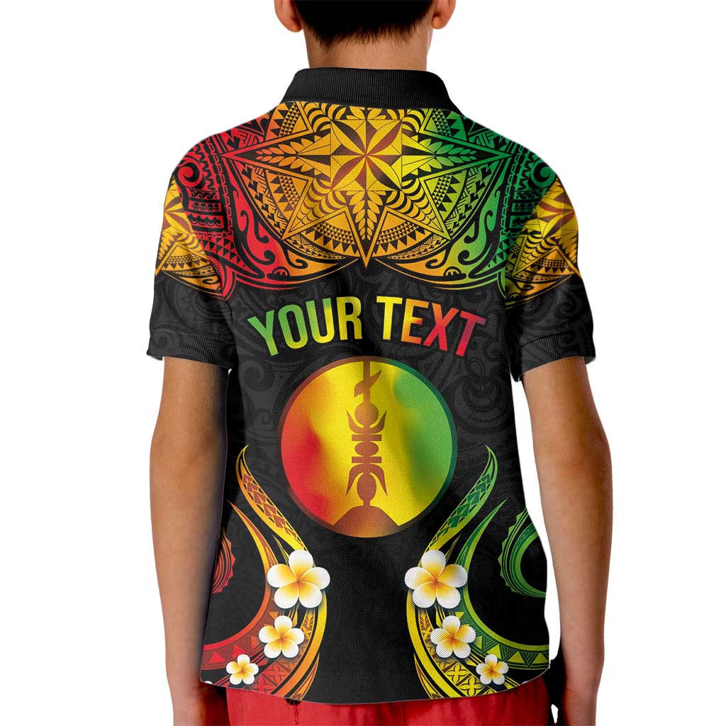 Personalised New Caledonia Independence Day Kid Polo Shirt Polynesian Tattoo and Plumeria Reggae Color LT03 - Polynesian Pride
