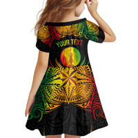 Personalised New Caledonia Independence Day Kid Short Sleeve Dress Polynesian Tattoo and Plumeria Reggae Color LT03 - Polynesian Pride