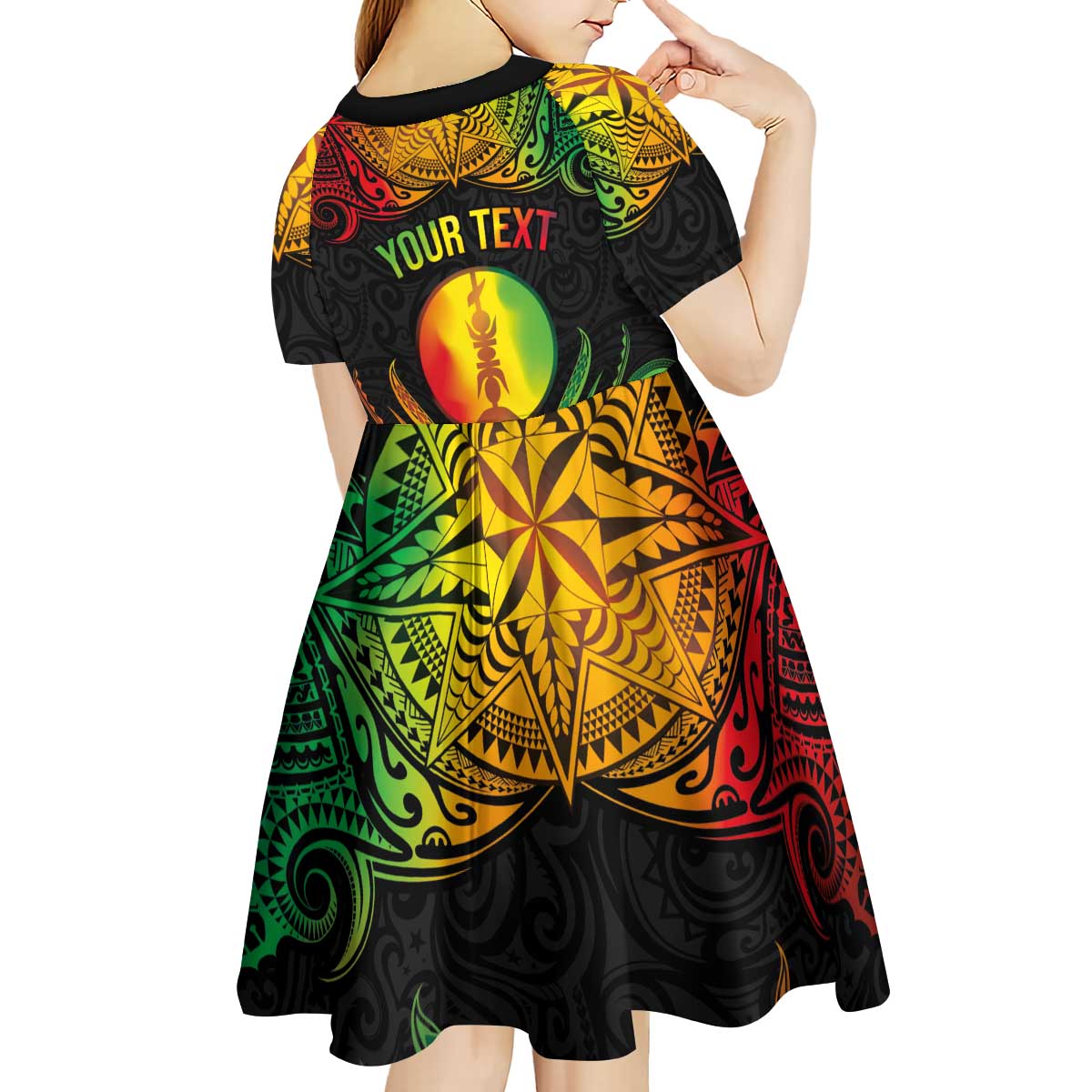 Personalised New Caledonia Independence Day Kid Short Sleeve Dress Polynesian Tattoo and Plumeria Reggae Color LT03 - Polynesian Pride