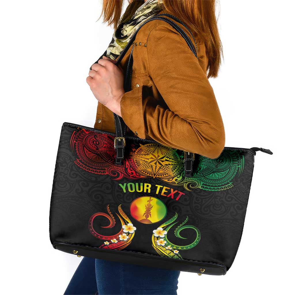 Personalised New Caledonia Independence Day Leather Tote Bag Polynesian Tattoo and Plumeria Reggae Color LT03 Reggae - Polynesian Pride