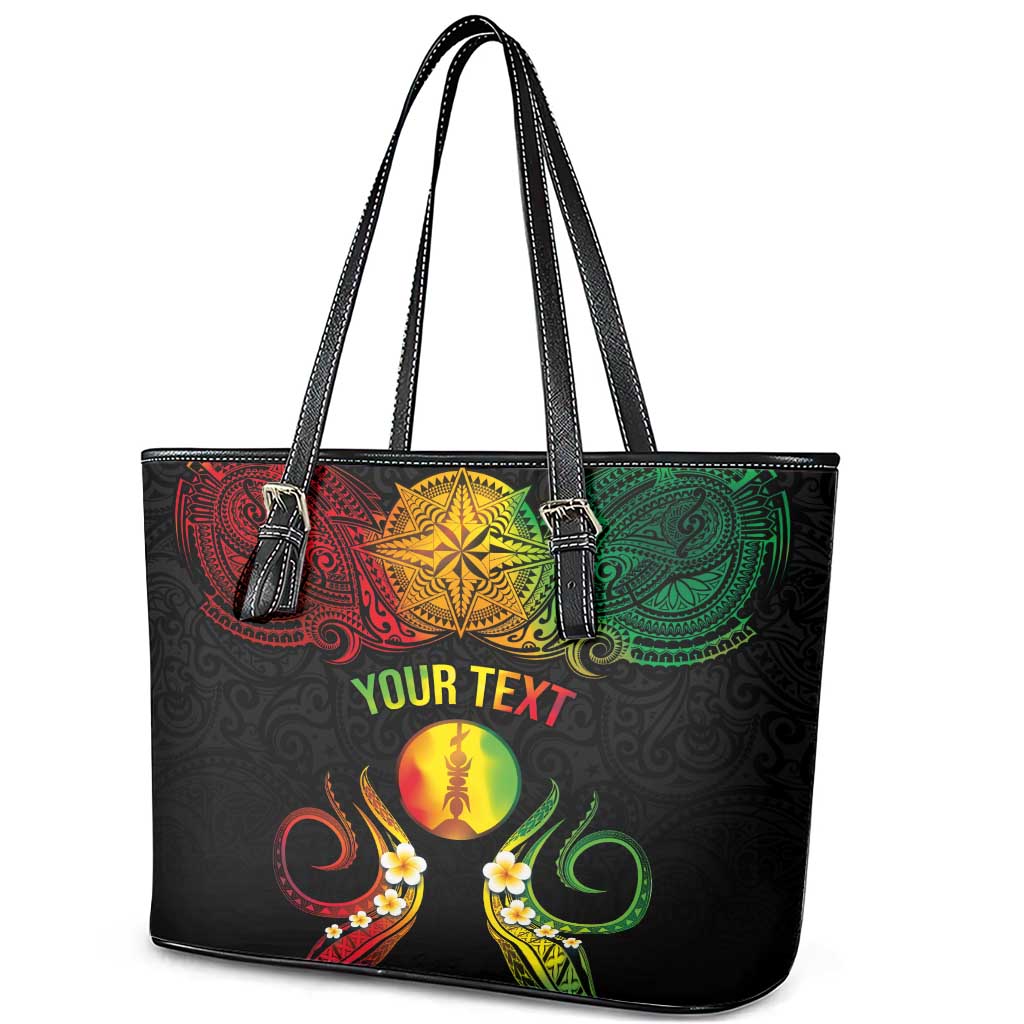 Personalised New Caledonia Independence Day Leather Tote Bag Polynesian Tattoo and Plumeria Reggae Color LT03 - Polynesian Pride