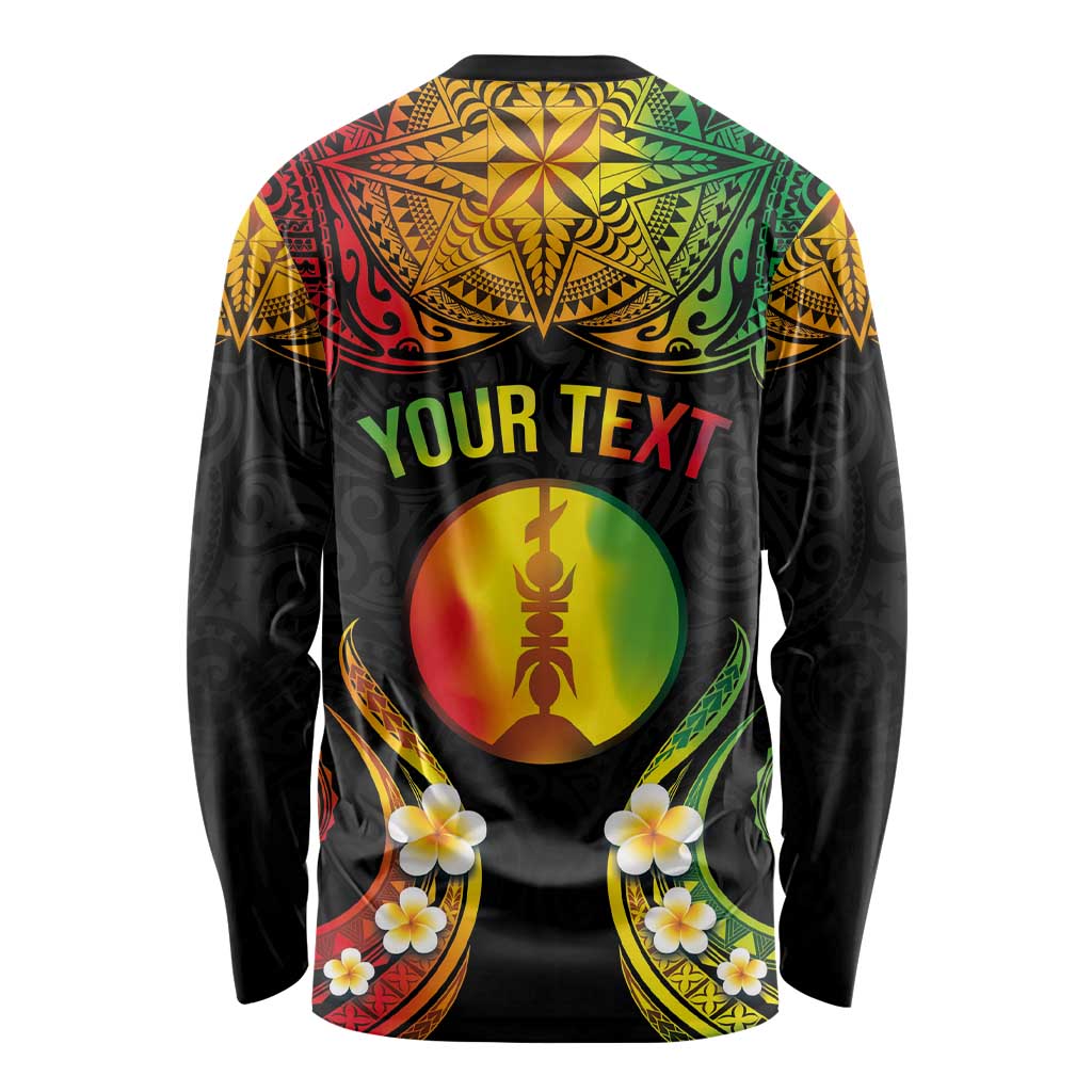 Personalised New Caledonia Independence Day Long Sleeve Shirt Polynesian Tattoo and Plumeria Reggae Color LT03 - Polynesian Pride