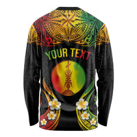 Personalised New Caledonia Independence Day Long Sleeve Shirt Polynesian Tattoo and Plumeria Reggae Color LT03 - Polynesian Pride