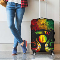 Personalised New Caledonia Independence Day Luggage Cover Polynesian Tattoo and Plumeria Reggae Color LT03 - Polynesian Pride