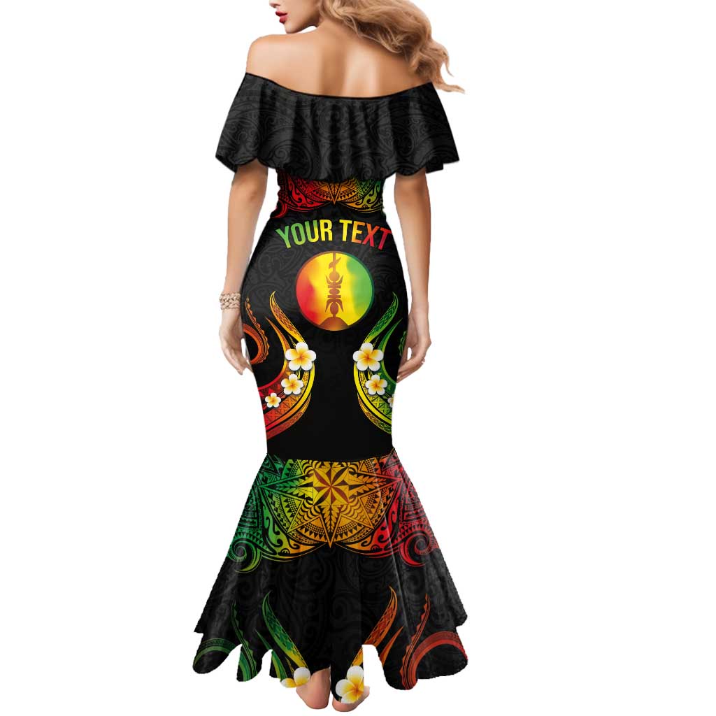 Personalised New Caledonia Independence Day Mermaid Dress Polynesian Tattoo and Plumeria Reggae Color LT03 - Polynesian Pride