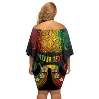 Personalised New Caledonia Independence Day Off Shoulder Short Dress Polynesian Tattoo and Plumeria Reggae Color LT03 - Polynesian Pride
