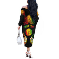 Personalised New Caledonia Independence Day Off The Shoulder Long Sleeve Dress Polynesian Tattoo and Plumeria Reggae Color LT03 - Polynesian Pride