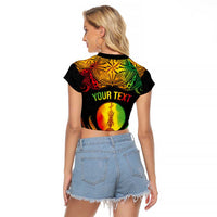 Personalised New Caledonia Independence Day Raglan Cropped T Shirt Polynesian Tattoo and Plumeria Reggae Color LT03 - Polynesian Pride