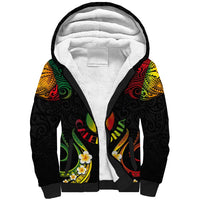 Personalised New Caledonia Independence Day Sherpa Hoodie Polynesian Tattoo and Plumeria Reggae Color LT03 Unisex Reggae - Polynesian Pride