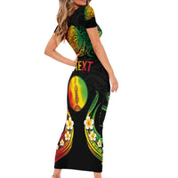 Personalised New Caledonia Independence Day Short Sleeve Bodycon Dress Polynesian Tattoo and Plumeria Reggae Color LT03 - Polynesian Pride