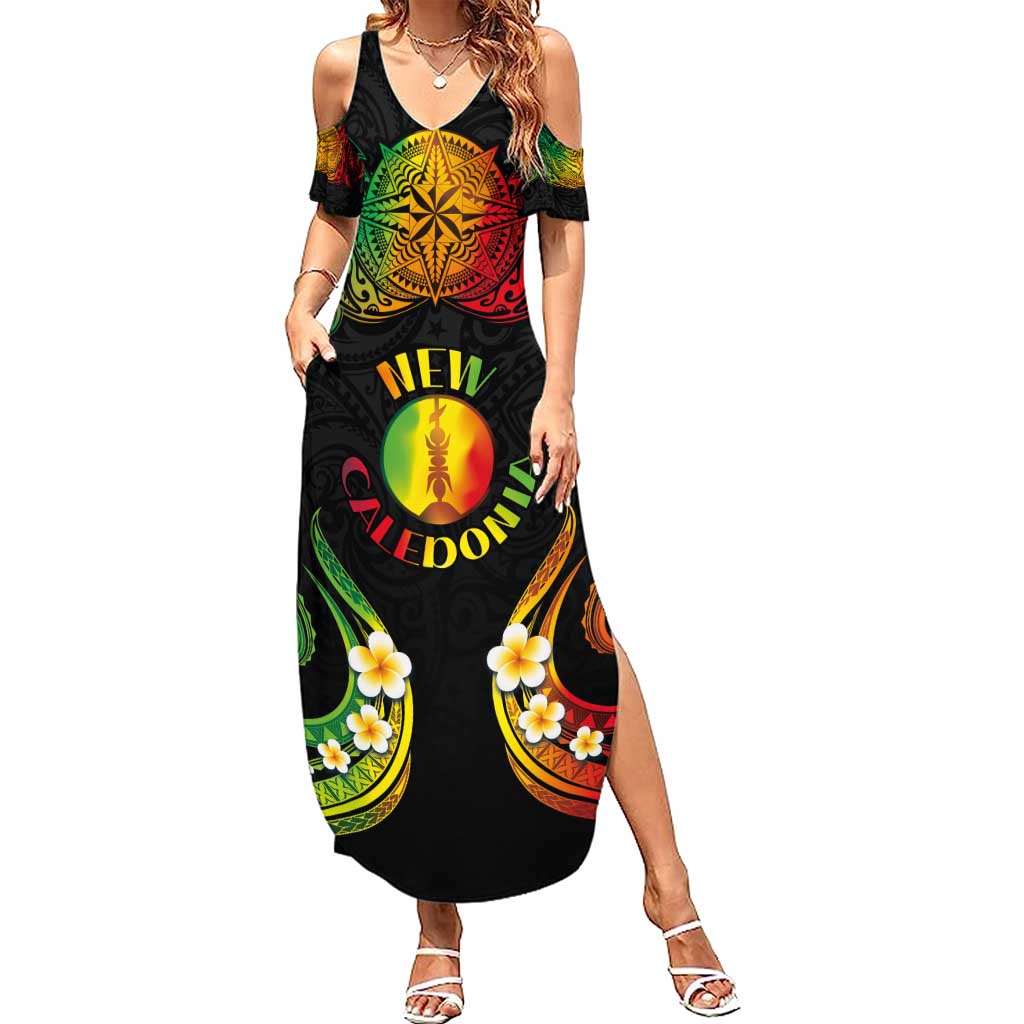 Personalised New Caledonia Independence Day Summer Maxi Dress Polynesian Tattoo and Plumeria Reggae Color LT03 Women Reggae - Polynesian Pride