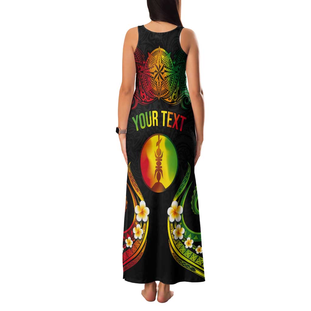 Personalised New Caledonia Independence Day Tank Maxi Dress Polynesian Tattoo and Plumeria Reggae Color LT03 - Polynesian Pride