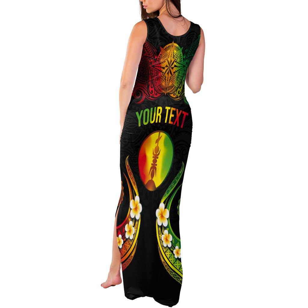 Personalised New Caledonia Independence Day Tank Maxi Dress Polynesian Tattoo and Plumeria Reggae Color LT03 - Polynesian Pride