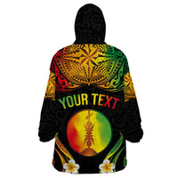 Personalised New Caledonia Independence Day Wearable Blanket Hoodie Polynesian Tattoo and Plumeria Reggae Color LT03 - Polynesian Pride