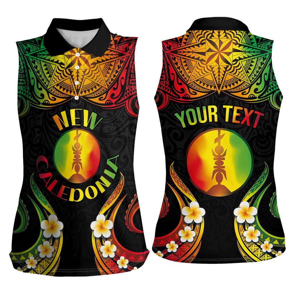 Personalised New Caledonia Independence Day Women Sleeveless Polo Shirt Polynesian Tattoo and Plumeria Reggae Color LT03 - Polynesian Pride