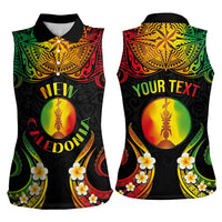Personalised New Caledonia Independence Day Women Sleeveless Polo Shirt Polynesian Tattoo and Plumeria Reggae Color LT03 - Polynesian Pride
