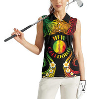 Personalised New Caledonia Independence Day Women Sleeveless Polo Shirt Polynesian Tattoo and Plumeria Reggae Color LT03 - Polynesian Pride