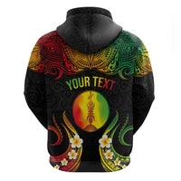 Personalised New Caledonia Independence Day Zip Hoodie Polynesian Tattoo and Plumeria Reggae Color LT03 - Polynesian Pride