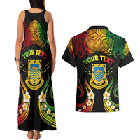 Personalised Tuvalu Independence Day Couples Matching Tank Maxi Dress and Hawaiian Shirt Polynesian Tattoo and Plumeria Reggae Color LT03 - Polynesian Pride