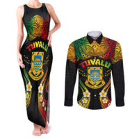 Personalised Tuvalu Independence Day Couples Matching Tank Maxi Dress and Long Sleeve Button Shirt Polynesian Tattoo and Plumeria Reggae Color LT03 Reggae - Polynesian Pride